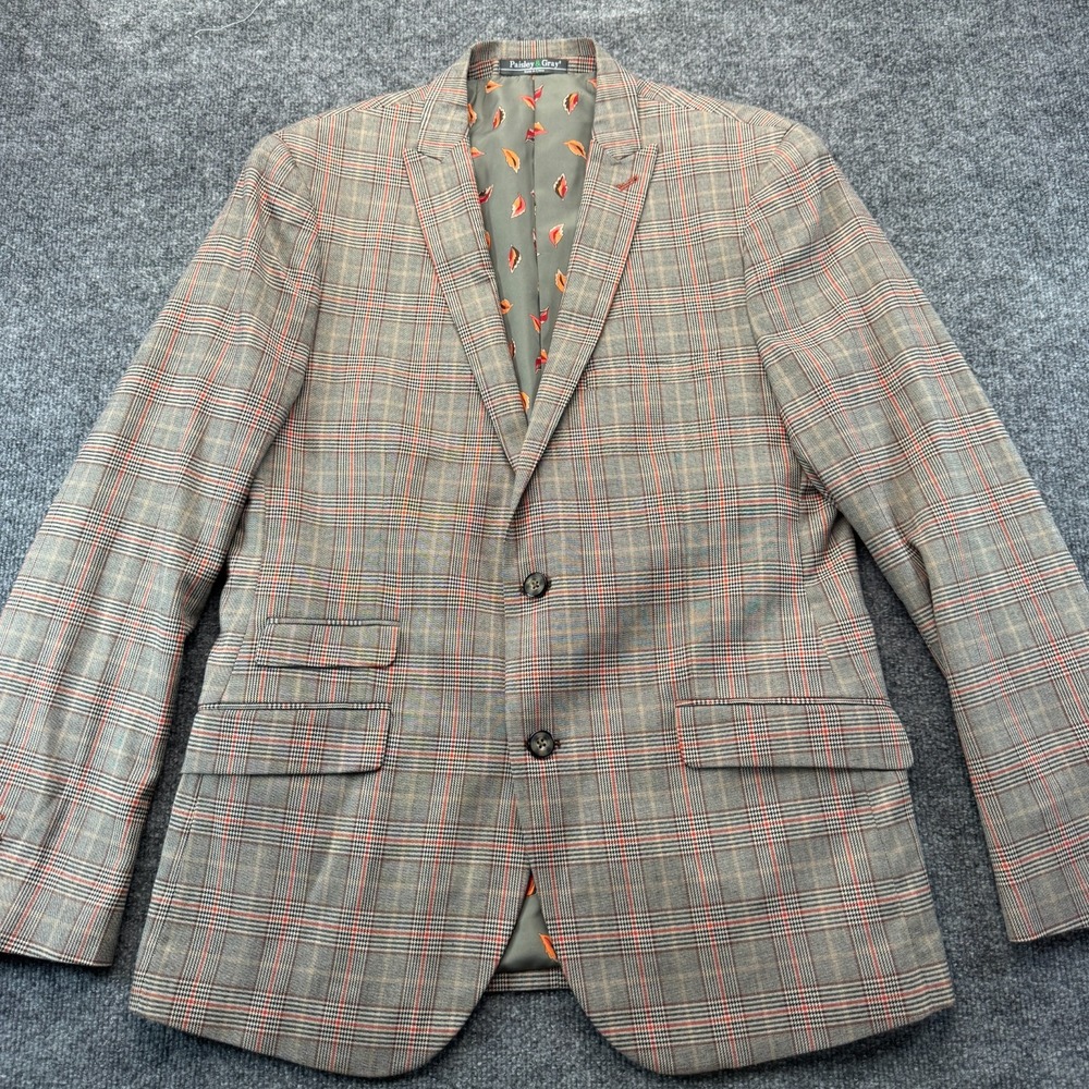 Paisley & Gray 2 Piece Prom Suit Mens 42R Brown Glen Plaid Slim Modern Tailored